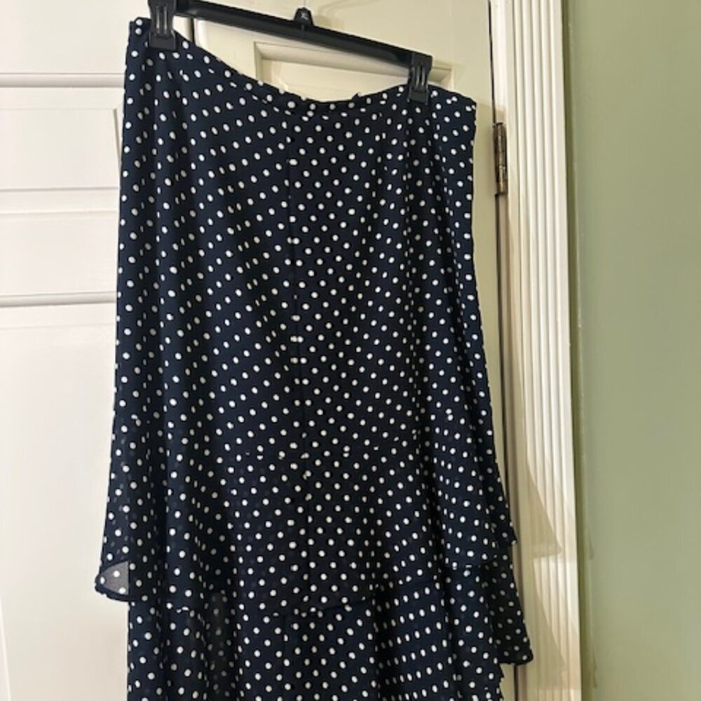 Emma James || Blue & White Pleated Polka Dot Layered Skirt || Size 16